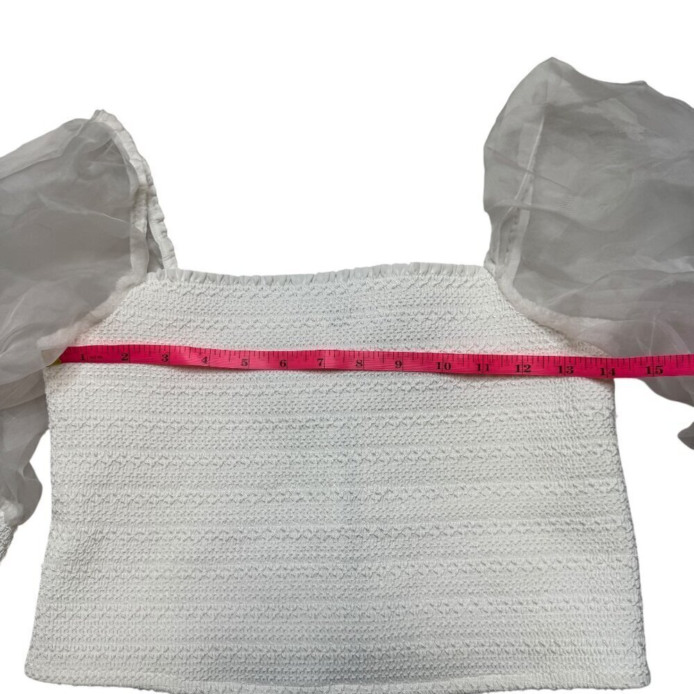 Alice + Oivia White Crop Top With Silk Puff Sleeves Sz L NWT Retail $330 - Picture 5 of 10